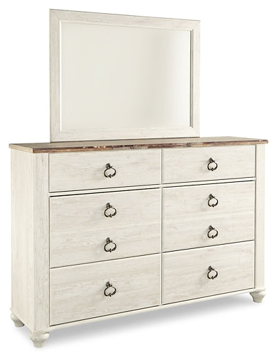 Willowton Sleigh Bed With Mirrored Dresser And 2 Nightstands