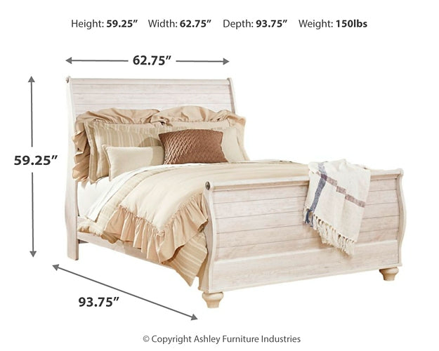 Willowton Sleigh Bed With Mirrored Dresser And 2 Nightstands