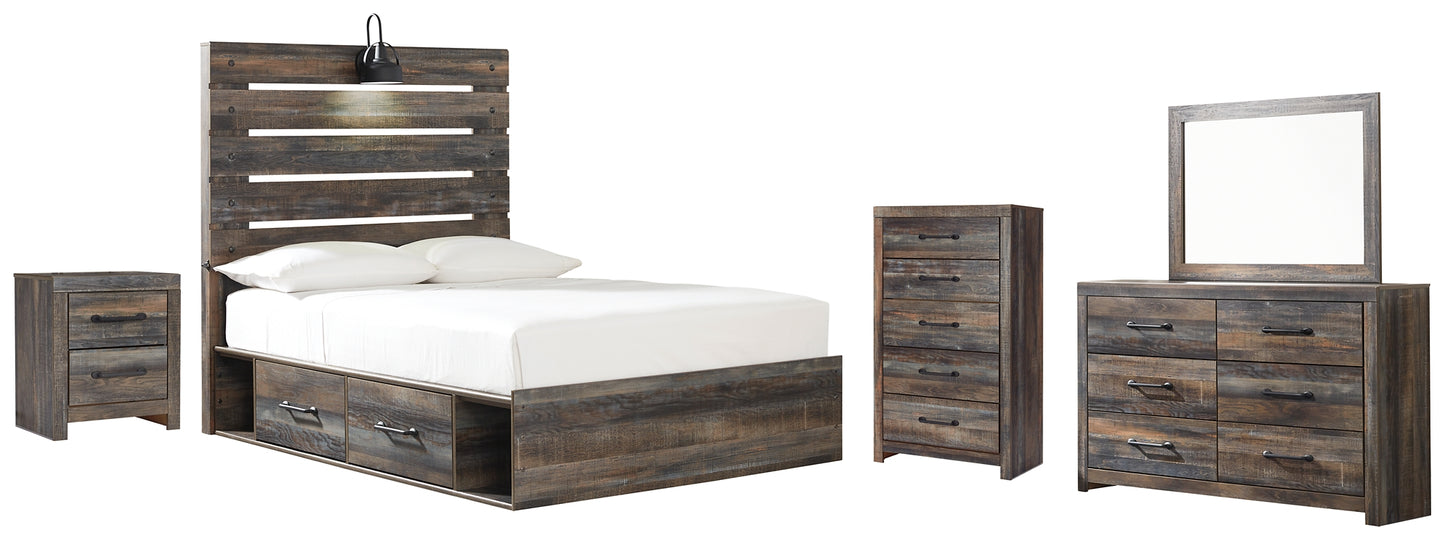 Drystan Panel Bed With 2 Storage Drawers With Mirrored Dresser, Chest And Nightstand