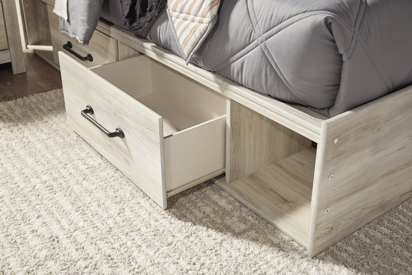 Cambeck Panel Bed With 2 Storage Drawers With Mirrored Dresser, Chest And 2 Nightstands