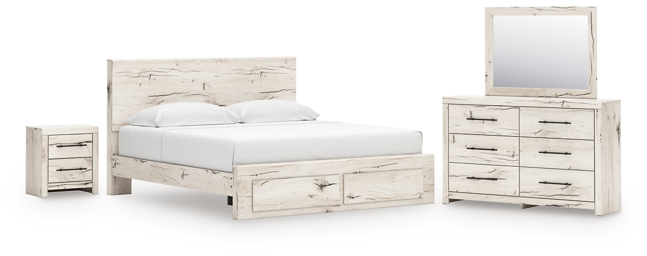Lawroy King Panel Storage Bed with Mirrored Dresser and Nightstand