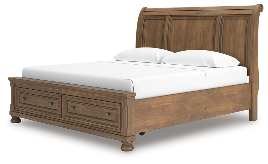Feddinger King Storage Sleigh Bed with Mirrored Dresser and Chest