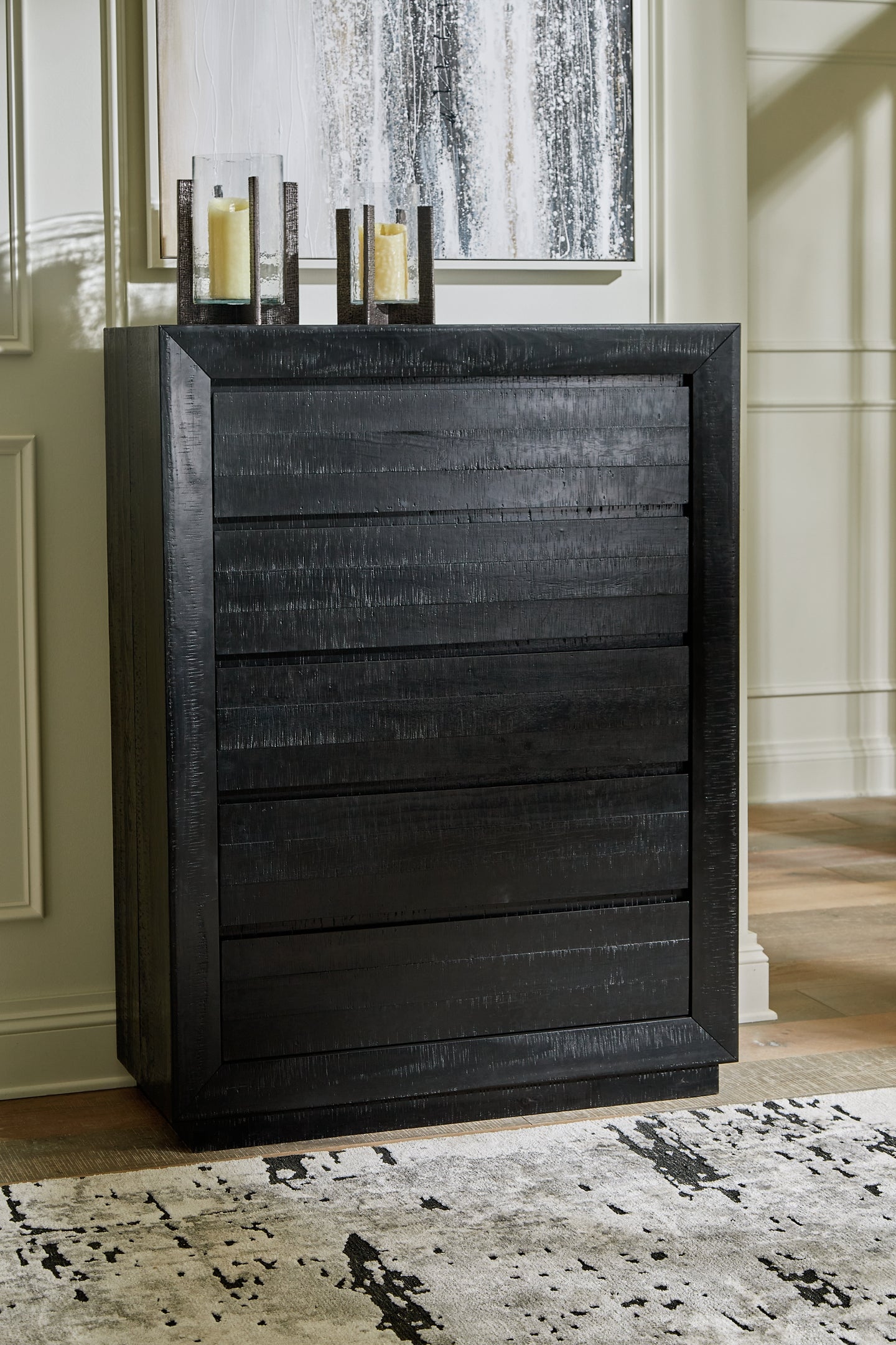 Londer California King Panel Bed with Mirrored Dresser and Chest