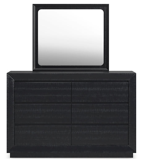 Londer King Panel Bed with Mirrored Dresser, Chest and 2 Nightstands
