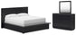 Londer California King Panel Bed with Mirrored Dresser
