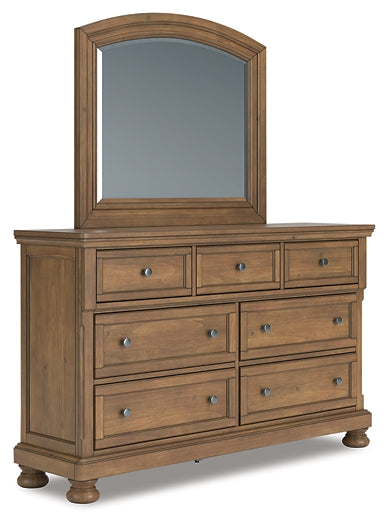 Feddinger King Panel Bed with Mirrored Dresser and Nightstand