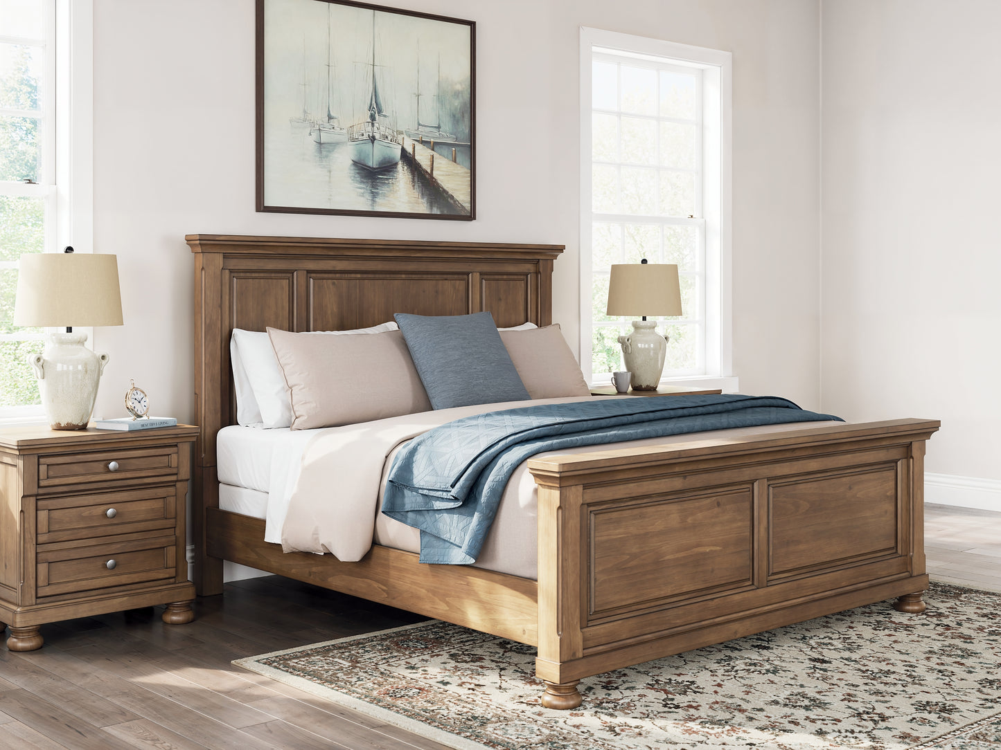 Feddinger King Panel Bed with Mirrored Dresser and Nightstand